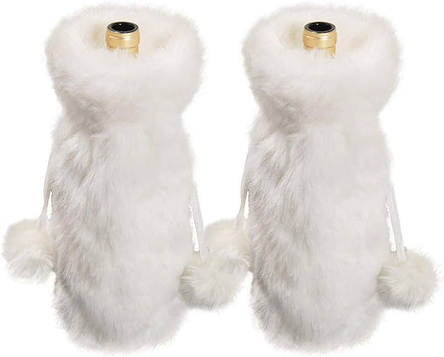 Christmas Wine Bottle Cover Bags, Christmas Bottle Bag with Drawstring | Faux Fur Wine Bottle Cov... | Amazon (US)