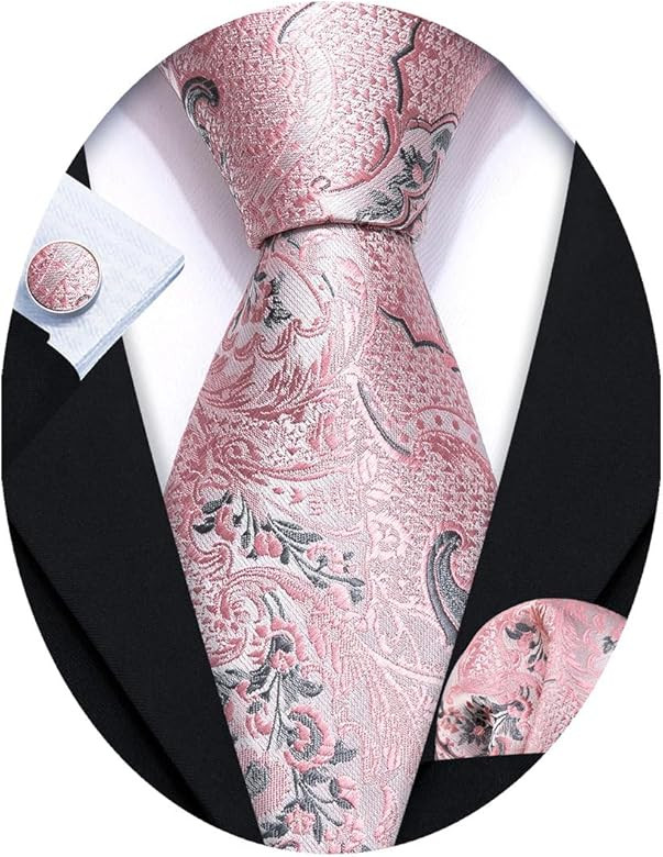 Barry.Wang Men Ties Paisley Woven Silk Necktie Set with Pocket Suqare Cufflinks Formal | Amazon (US)