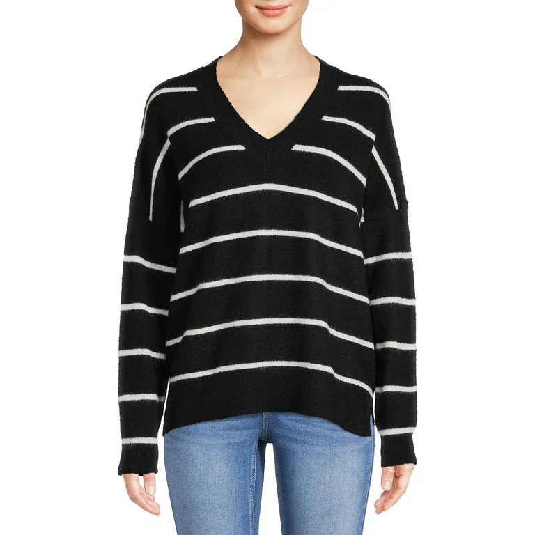 Dreamers by Debut Womens Oversized V-Neck Long Sleeve Pullover Sweater - Walmart.com | Walmart (US)