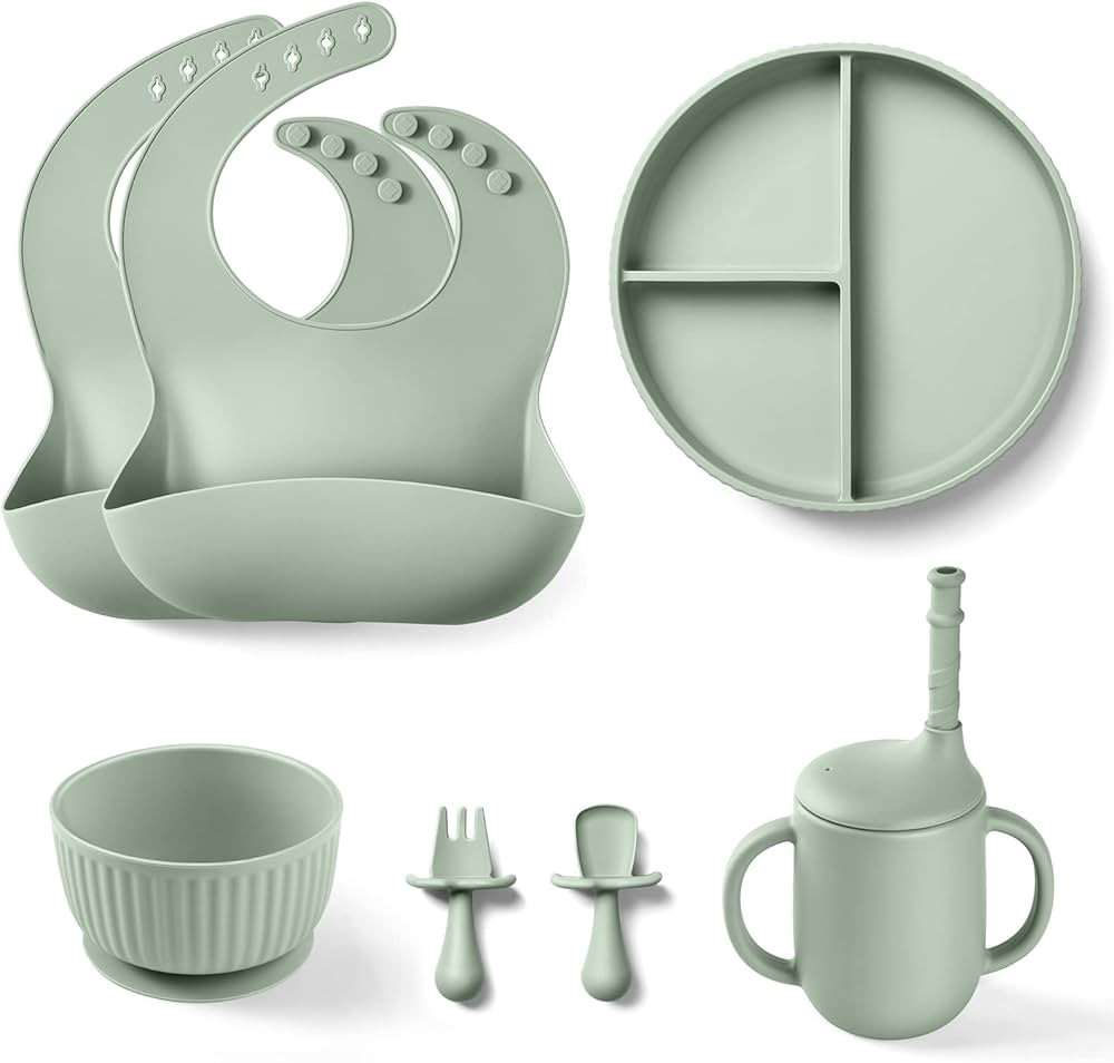 CSFICTS Baby Led Weaning Supplies - Silicone Baby Feeding Set - Suction Bowl Divided Plate Straw ... | Amazon (US)
