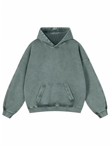 Adenorah Mens Hoodies Pullover Womens Oversized Y2K Fall Acid Wash Plain Cotton Heavyweight Hoodie Vintage Aesthetic Hooded Sweatshirt, Green, 2X Large | Amazon (US)