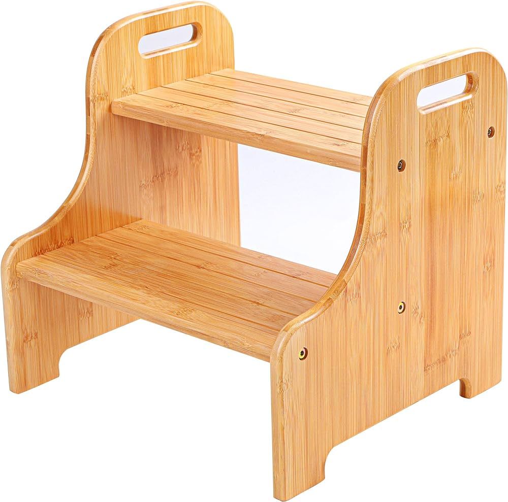 Bamboo 2 Step Stool with Non-Slip Step Treads and 2 Cutout Handles | Amazon (US)