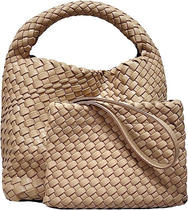 Handmade Woven Shoulder Bags for Women Cute Hobo Tote Handbag Mini Clutch Purse with Magnetic Buc... | Amazon (US)