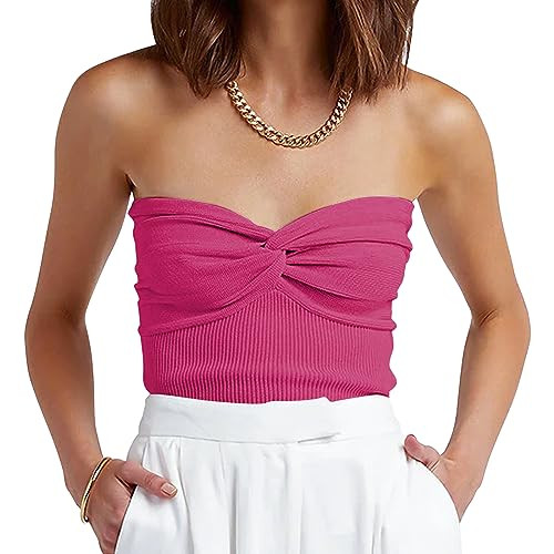 ANRABESS Tube Top for Women Summer Strapless Bandeau Knit Twist Knot Corset Crop Basic Tank Tops 2026 Vacation Beach Clothes Medium Rose | Amazon (US)