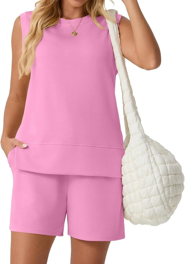 Lepunuo 2 Piece Short Sets for Women Summer Tank Top Matching Shorts Workout Lounge Set Vacation ... | Amazon (US)