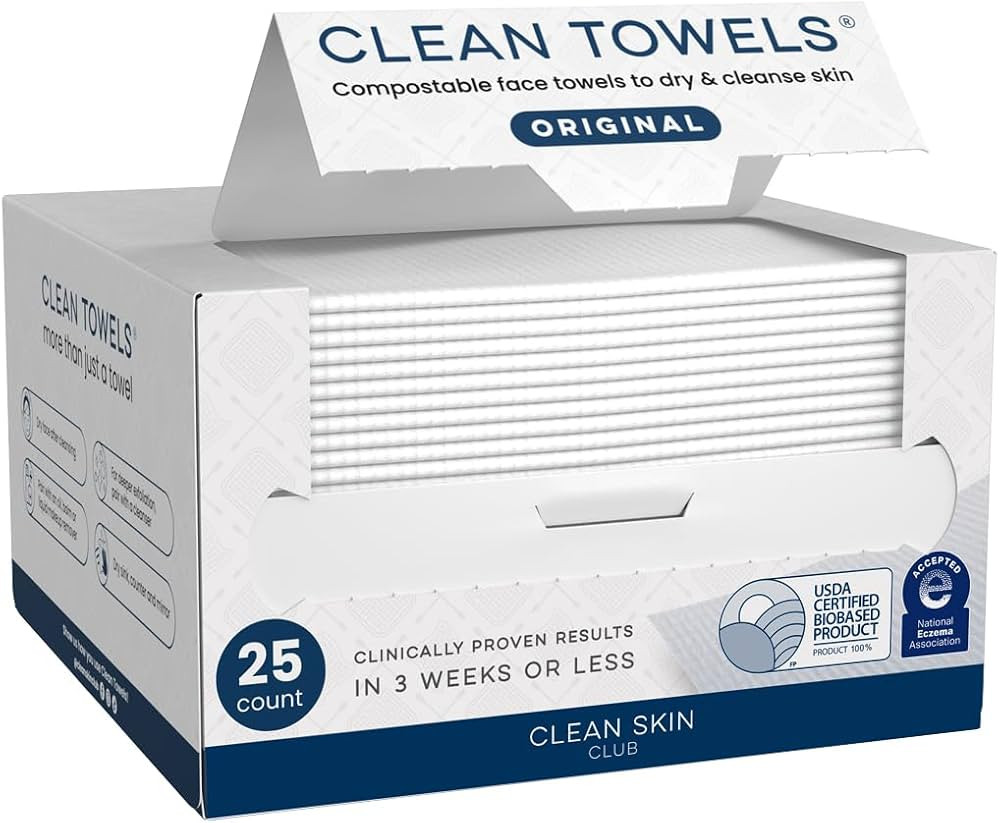 Clean Skin Club Clean Towels\u00ae, 100% USDA Biobased Face Towel, Disposable Face Towelette, Ecz... | Amazon (US)