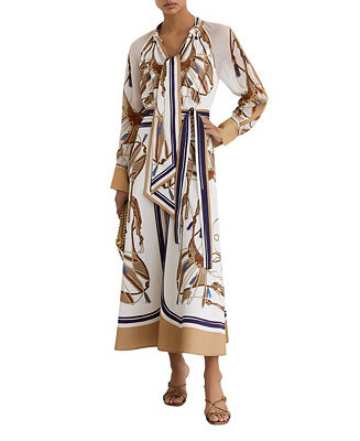 Women's Ellie Foulard-Print Tie-Neck Midi Dress | Macy's