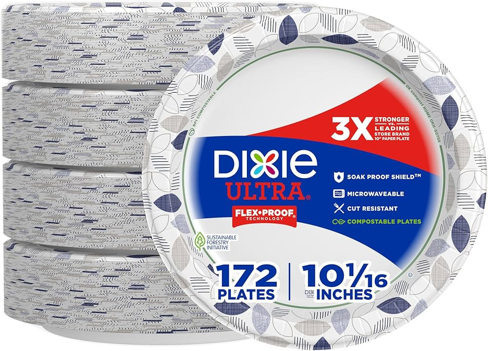 Dixie Ultra, Large Paper Plates, 10 Inch, 172 Count, 3X Stronger, Heavy Duty, Microwave-Safe, Soa... | Amazon (US)