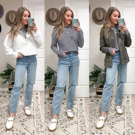 Casual Spring Outfit Idea
$12 Target Striped Long-Sleeve Tee
White Half-Zip Pullover
White Loafers
Green Utility Anorak Jacket
Target Outfit Ideas

#LTKstyletip #LTKshoecrush #LTKunder50