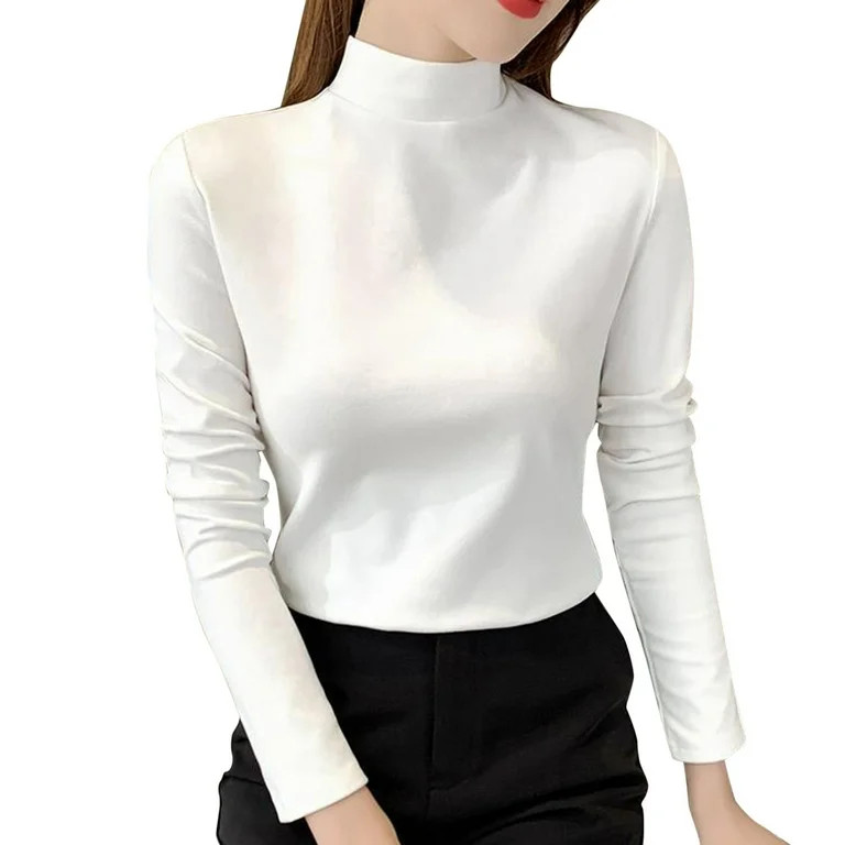 Baberdicy Women's T-Shirts Women Slim Casual Solid Long Sleeve Mock Turtleneck Blouse Tops Slim F... | Walmart (US)