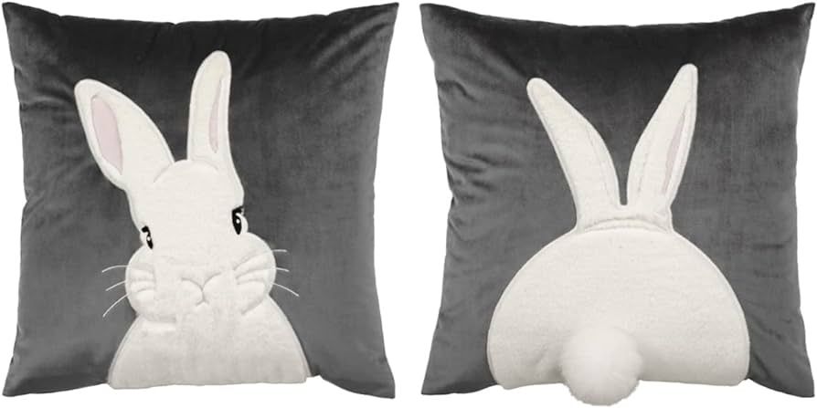Arciveberg Spring Easter Bunny Throw Pillow Covers 18x18,Pack of 2 3D Embroidered Velvet Decorati... | Amazon (US)