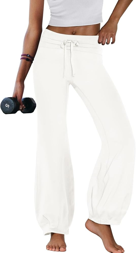 Nirovien Womens Fold Over Yoga Pants Wide Leg Flare Leggings High Waisted Athletic Pilates Pants ... | Amazon (US)
