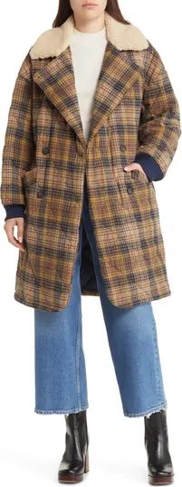 Quilted Plaid Double Breasted Coat with High Pile Fleece Collar | Nordstrom