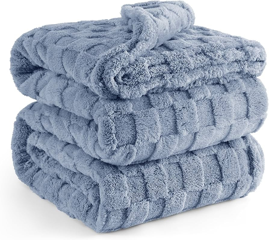 Bedsure Ashley Blue Fleece Blanket for Couch - Super Soft Cozy King Blankets for Women, Cute Smal... | Amazon (US)