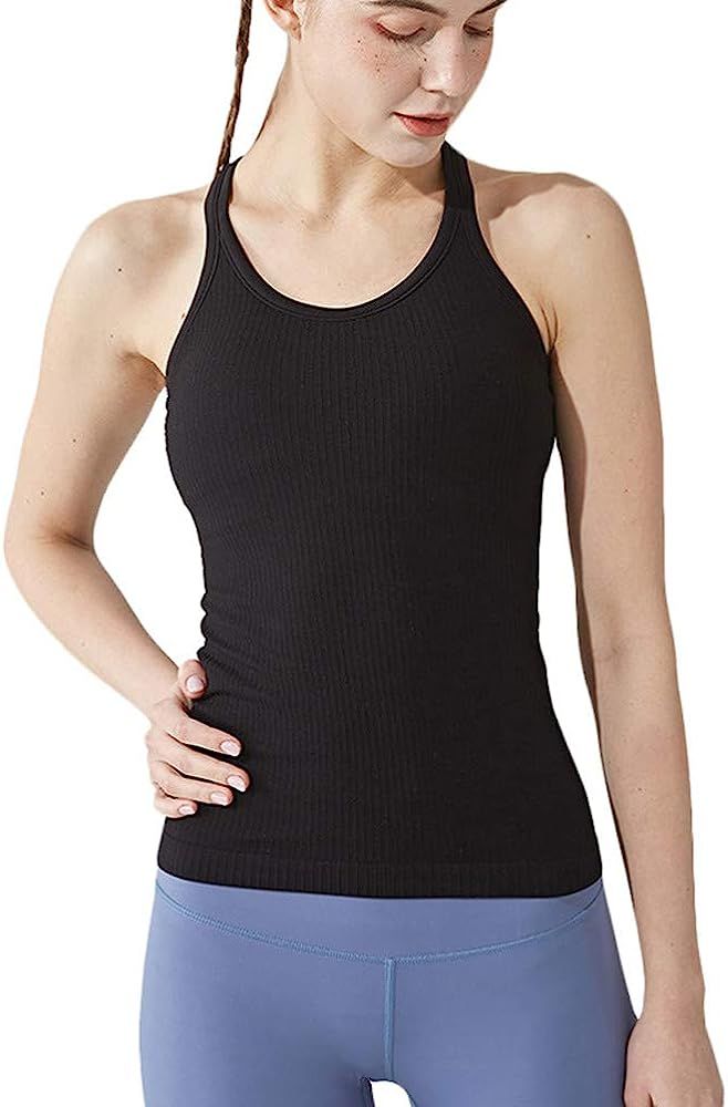 Yoga Racerback Tank Top for Women with Built in Bra,Women's Padded Sports Bra Fitness Workout Run... | Amazon (US)