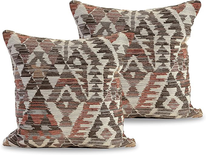 Boho Throw Pillow Covers 18x18 Set of 2, Woven Jacquard Decorative Cushion Cases for Couch Bed, M... | Amazon (US)