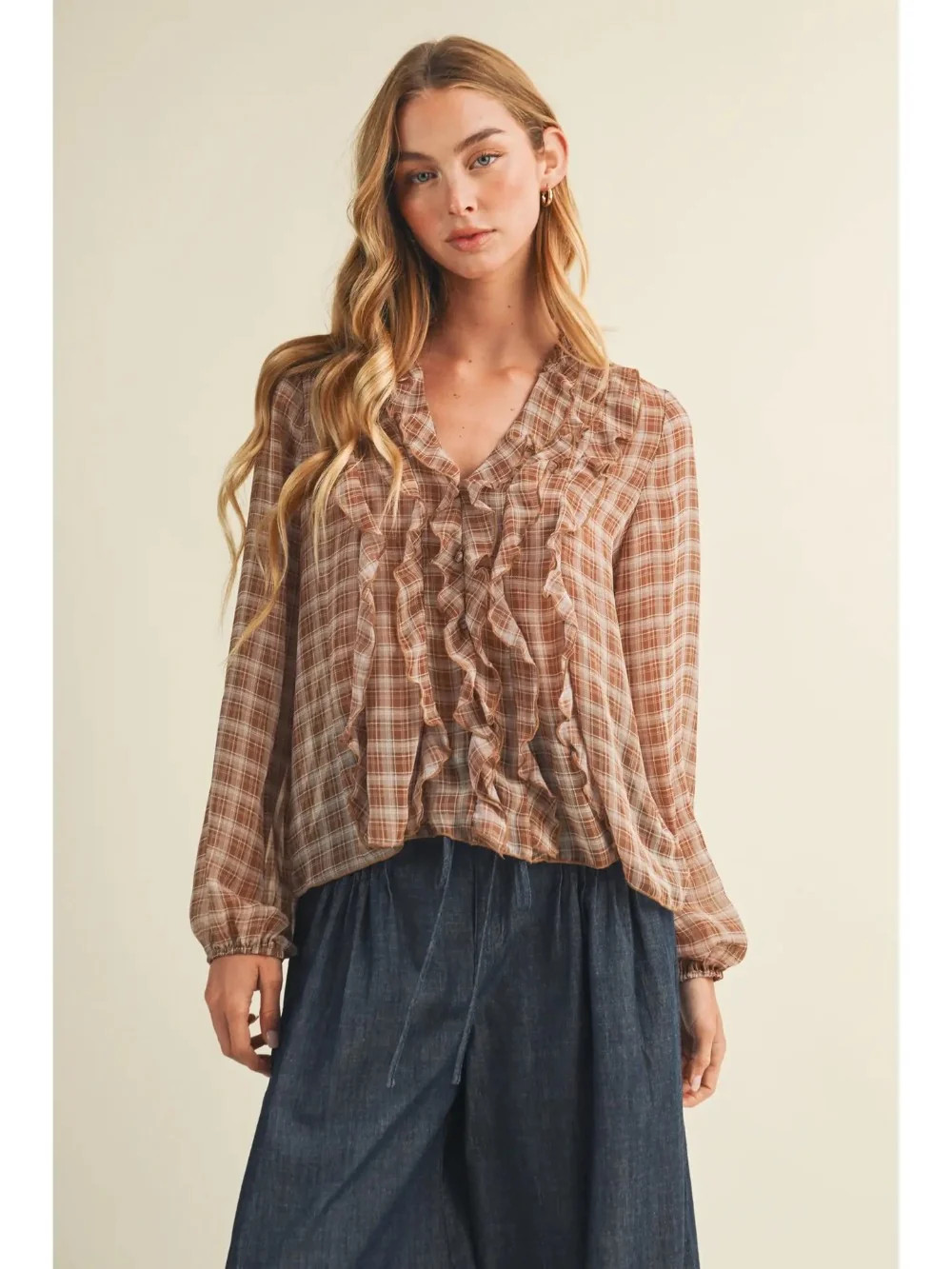 Ruffle Plaid Georgette Blouse | Shop.app