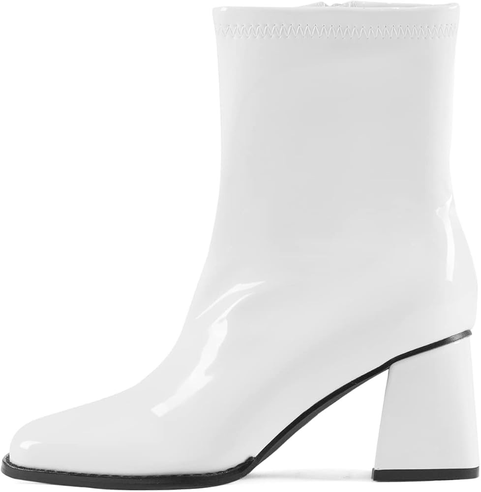 LACUONE Women's Ankle Boots Pointed Toe Chunky Block Heel Short Booties With Side Zipper | Amazon (US)