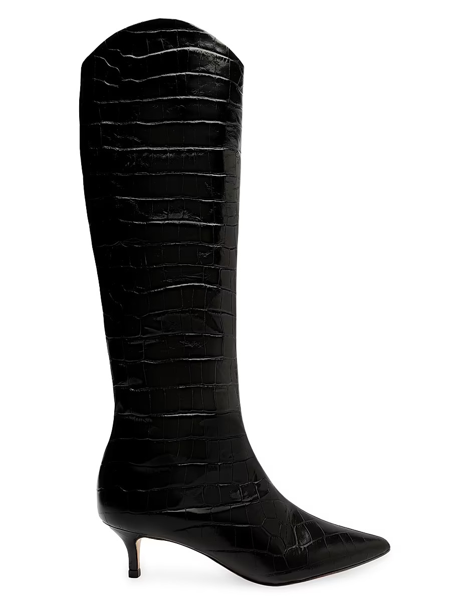 Women's Maryana Crocodile-Embossed Leather Knee-High Boots - Black - Size 8.5 | Saks Fifth Avenue