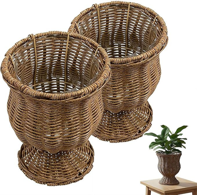 Woven Plant Basket Goblet Urn Shape Wicker Planter for Boho Home Decor Rustic Flower Vase for Pat... | Amazon (US)