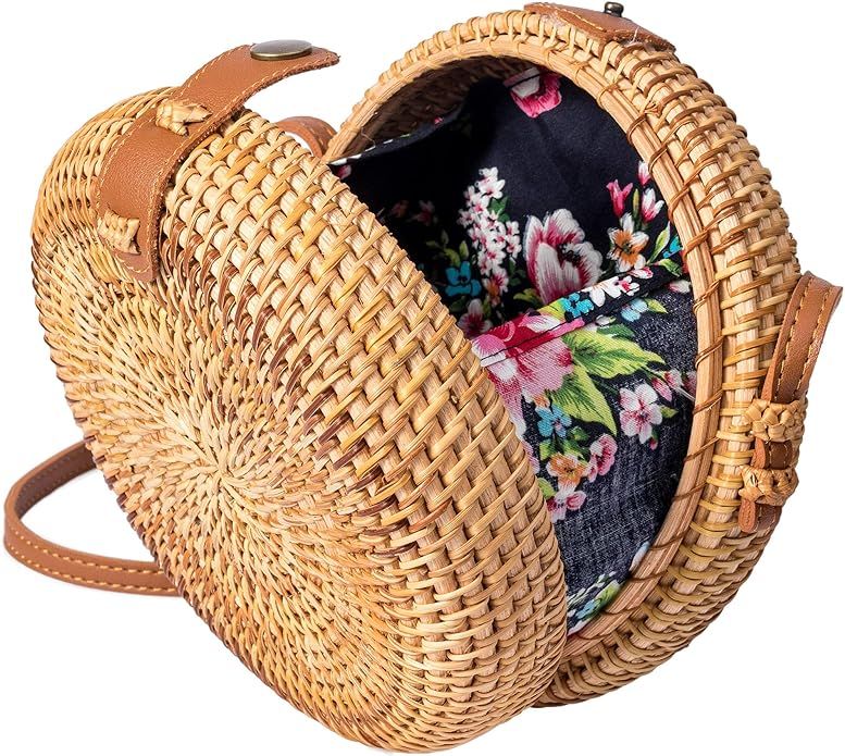 Wicker Purse Circle Straw Rattan Woven Shoulder Crossbody Bag Jannock Bags | Amazon (US)