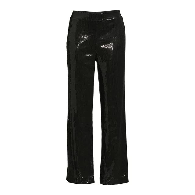 Time and Tru Women's Pull On Lined Wide Leg Sequin Pants, 30" Inseam, Sizes S-2XL | Walmart (US)