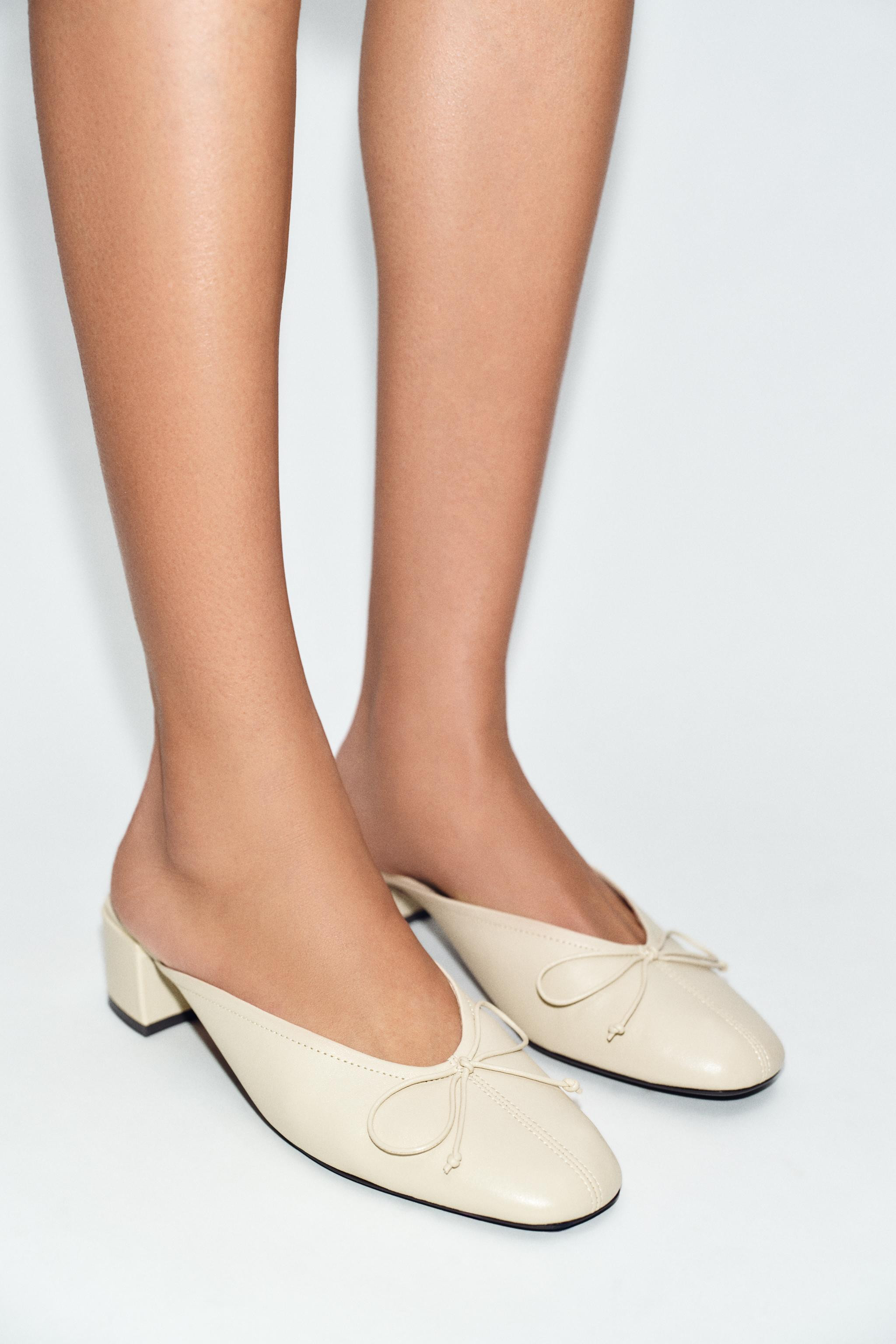 LEATHER SLINGBACK BALLET FLATS WITH BOW | Zara US
