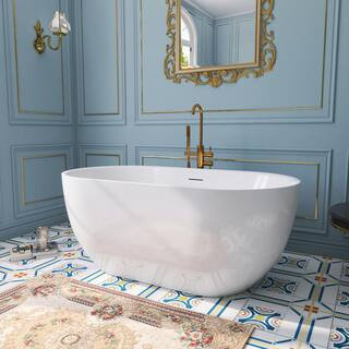 59 in. x 31.5 in. Acrylic Freestanding Flatbottom Double Ended Soaking Bathtub in White | The Home Depot