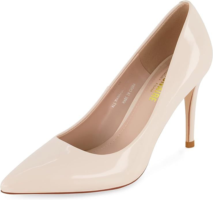 Amazon.com | CUSHIONAIRE Women's Lola Dress Pump with +Comfort, Wide Widths Available, Nude Paten... | Amazon (US)