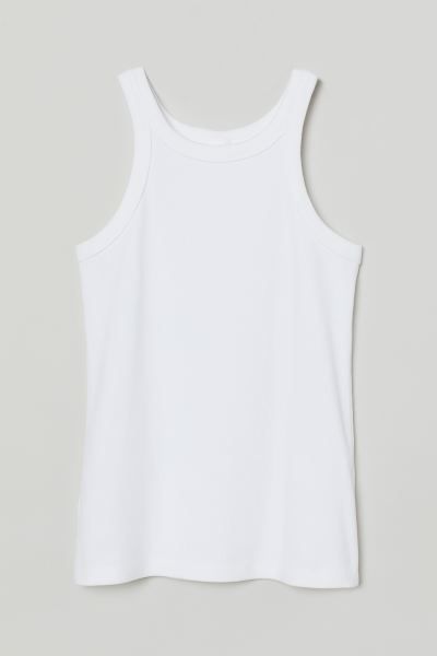 Fitted vest top in ribbed cotton jersey with a round neck. | H&M (UK, MY, IN, SG, PH, TW, HK)