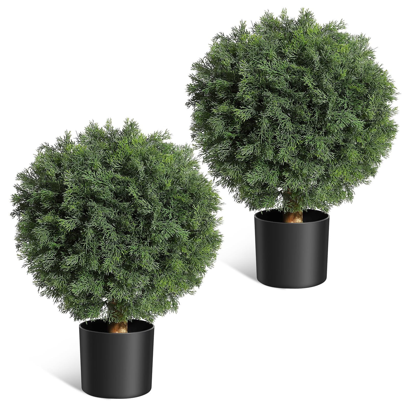 BeesClover Artificial Set of 2 Cedar Topiary Ball Trees 23.62 in with Black Nursery Pot, UV Resis... | Walmart (CA)