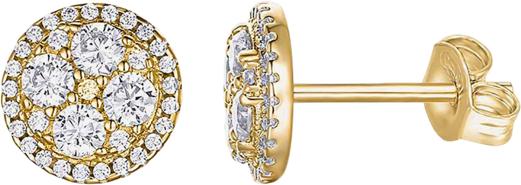 PAVOI 14K Gold Plated 925 Sterling Silver Post Stud Earrings for Women | Pave CZ Mini Disc | Gold... | Amazon (US)