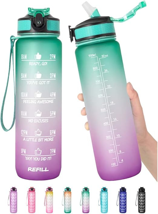32 oz Motivational Water Bottle with Time Marker & Straw - BPA Free & Leakproof Tritian Frosted P... | Amazon (US)