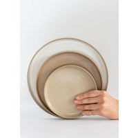 Ceramic Plates, Minimal Plates With Rim, Earthy Tones Brown Dishes, Natural Handmade Unglazed Modern Dinnerware, Stoneware Set | Etsy (US)