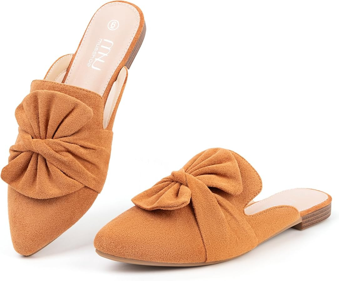 MUSSHOE Womens Mules Comfortable Pointed Toe Mules for Women Flats Backless Loafers with Bow Slip... | Amazon (US)