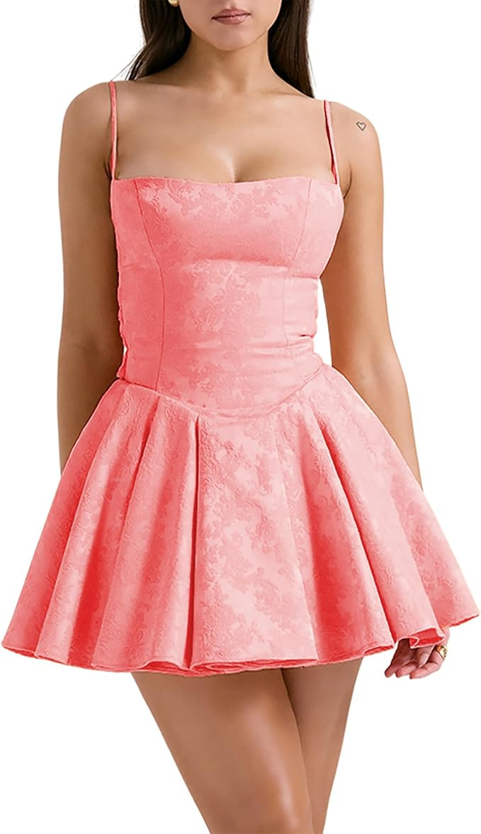Women's Dress Satin Floral Jacquard Sleeveless Bowknot Classical Mini Sexy Dress for Women | Amazon (US)