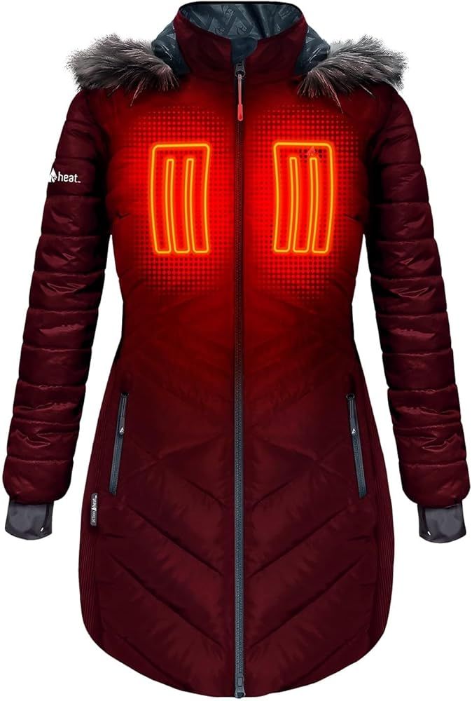 ActionHeat Long Puffer Heated Jackets for Women - Stylish Womens Heated Jacket, Hoodie Heated Coa... | Amazon (US)