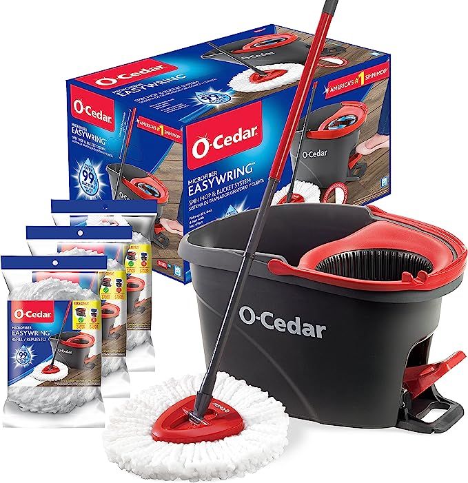 O-Cedar Easywring Microfiber Spin Mop & Bucket Floor Cleaning System with 3 Extra Refills | Amazon (US)