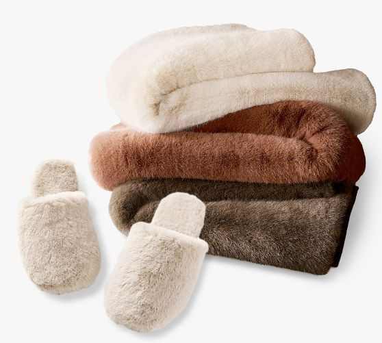 Double Sided Faux Fur Slippers | Pottery Barn (US)