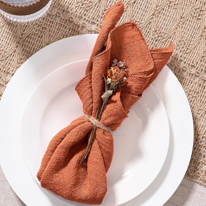 MLMW Terracotta Cloth Napkins Set of 6 Soft Gauze Fall Dinner Napkins 16.5"×16.5" Rustic Bulk Li... | Amazon (US)