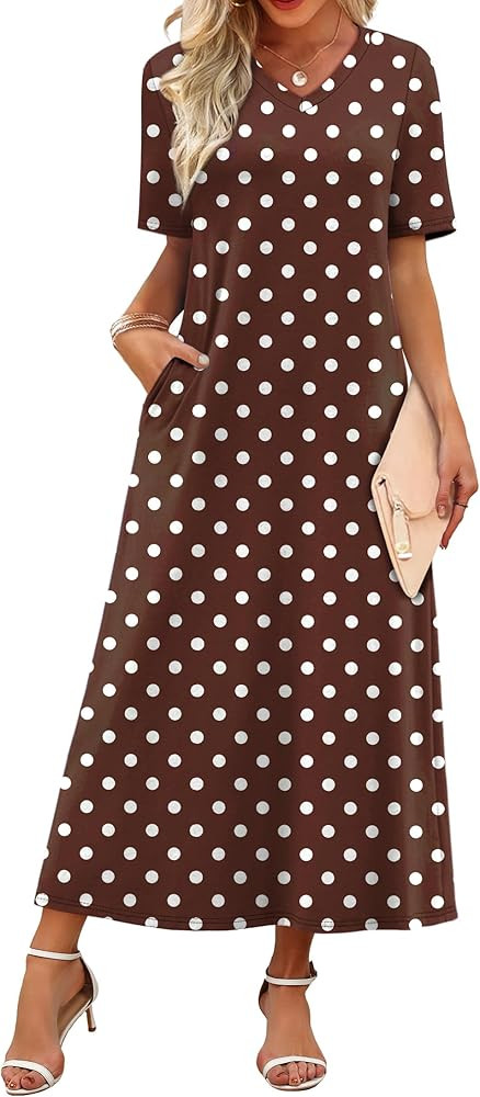 WIHOLL Women's Maxi Dresses V Neck Vacation Beach Sundresses Floral Travel Summer Dress | Amazon (US)