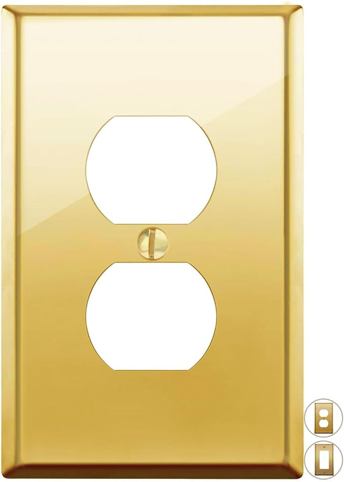 Rio Salto BRASS High Polished Gold Duplex Outlet Cover STANDARD SIZE or Light Switch Cover Metal ... | Amazon (US)