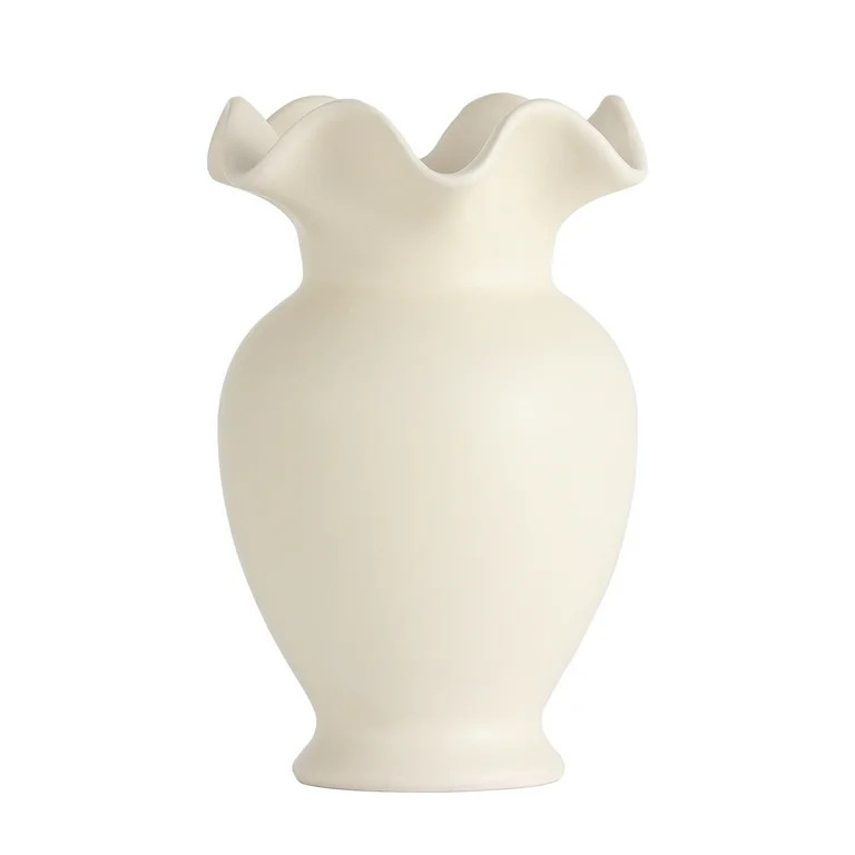 Home Decor Collection Ruffle Shaped off-White Ceramic Indoor Tabletop Vase | Walmart (US)