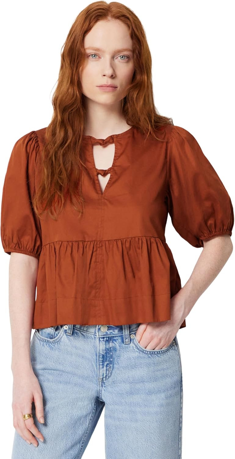 Amazon Essentials Women's Cotton Sateen Relaxed-Fit Peplum Blouse | Amazon (US)