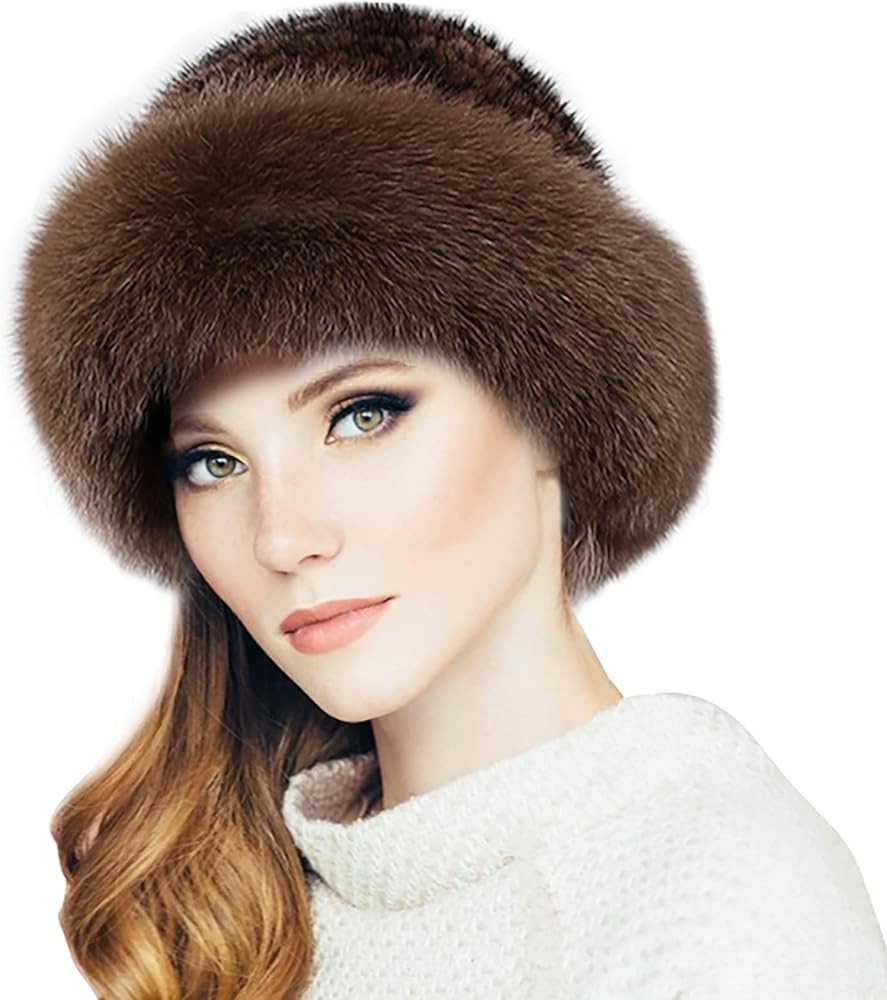 YXCFEWD Mink Hat Real Fur Hat Knit Furry Womens Russian Hat Fur Hat for Women with Elastic | Amazon (US)