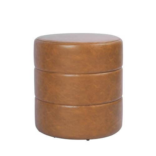 Spatial Order Upholstered Faux Leather Round Ottoman (No Lid, Seat Only) | Spatial Order Home Décor | Foot Rest Pouf – Camel Brown | Amazon (US)