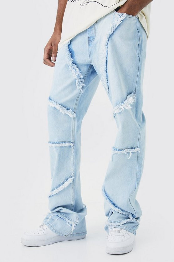 Tall Relaxed Rigid Flare Frayed Edge Jeans | boohooMAN (DE, IE & UK)