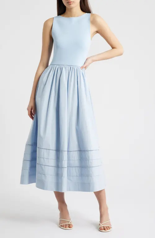 MOON RIVER Sleeveless Mixed Media Midi Dress in Light Blue at Nordstrom, Size X-Large | Nordstrom