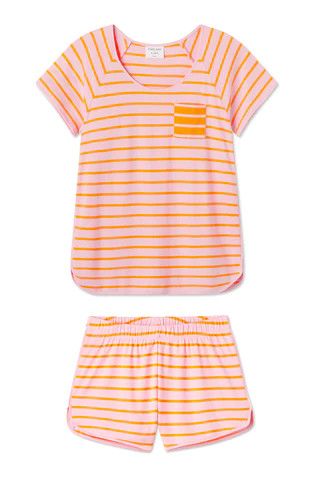 Pima Avery Shorts Set in Pomelo Stripe | LAKE Pajamas