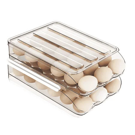 GPED Fridge Egg Holder, 2 Layer Rolling Egg Cartons for Refrigerator, Refrigerator Egg Organizer with Lid, Clear Egg Dispenser, Egg Tray & Storage Container | Walmart (US)